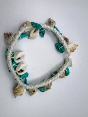Handmade Macrame Anklet with Turquoise and Mother-of-Pearl Stone